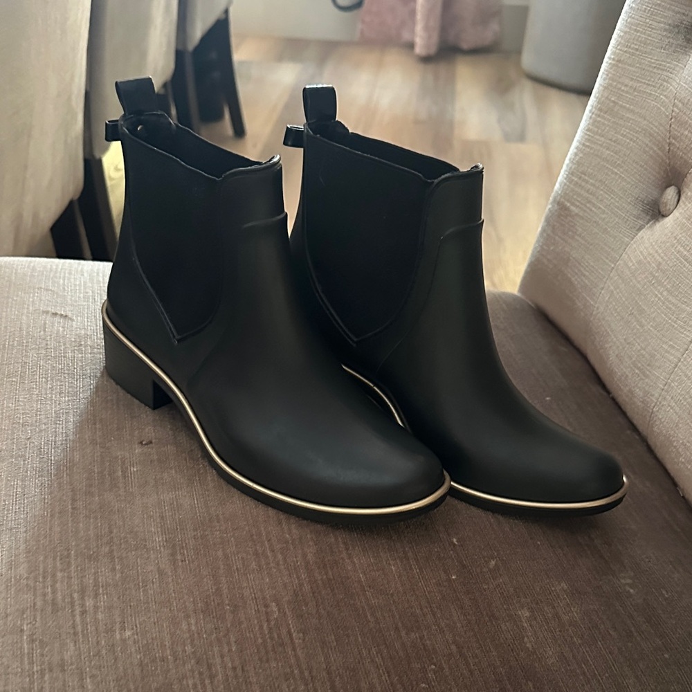 Kate Spade Black Ankle Boots with Cream Trim